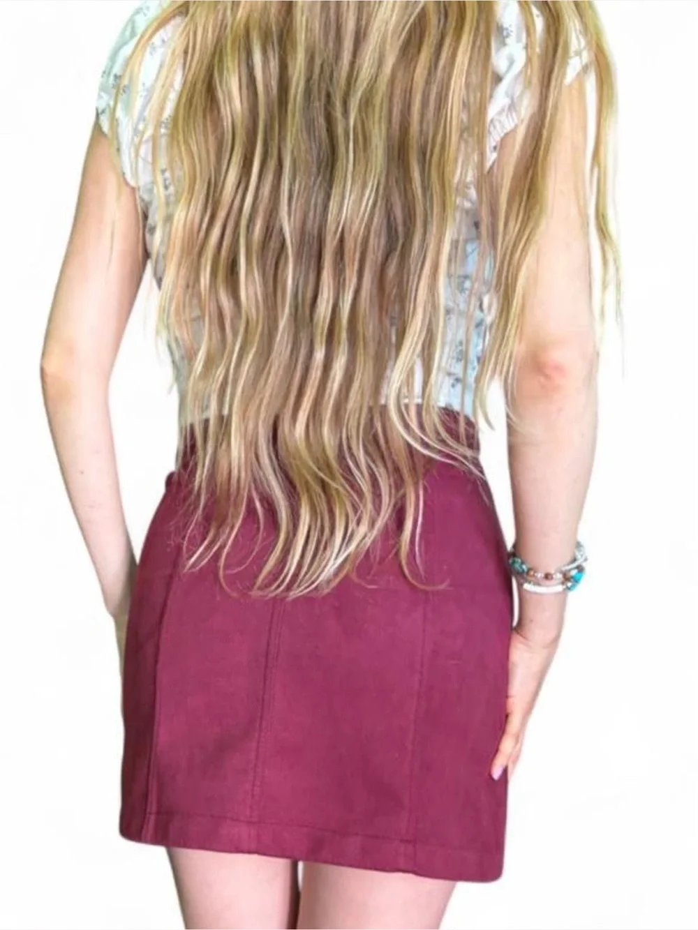 Burgundy suede button up mini skirt  Soft suede-like fabric XS